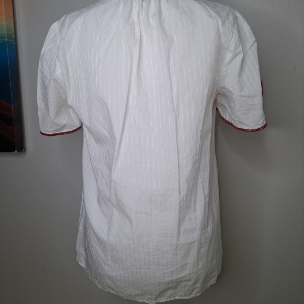 Madewell Women's Ivory Embroidered V-neck Short Sleeve Blouse Size Small Boho - Picture 9 of 16